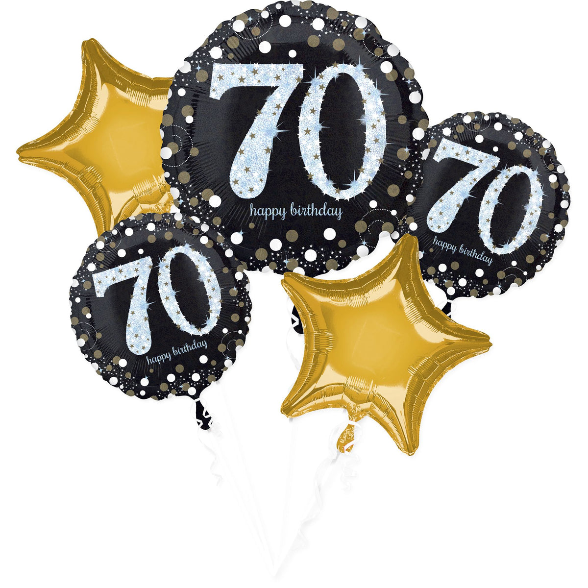 Sparkling 70th Birthday Foil Balloon Bouquet - 5 Piece Set
