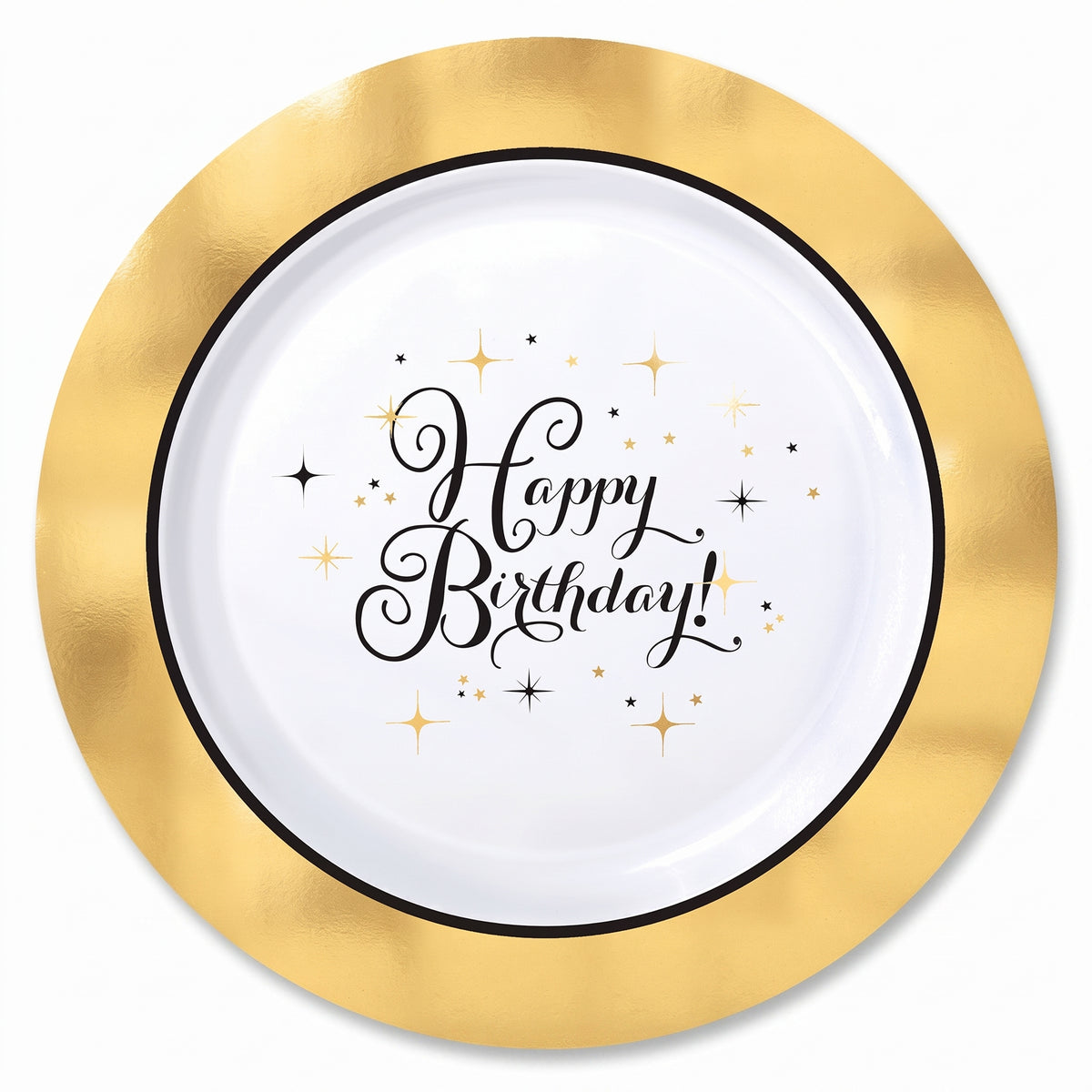 Metallic Gold Happy Birthday Premium Plastic Dinner Plates, 10-Pack
