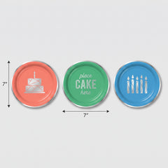 Modern Birthday Dessert Plates, 7-Inch, 8-Pack