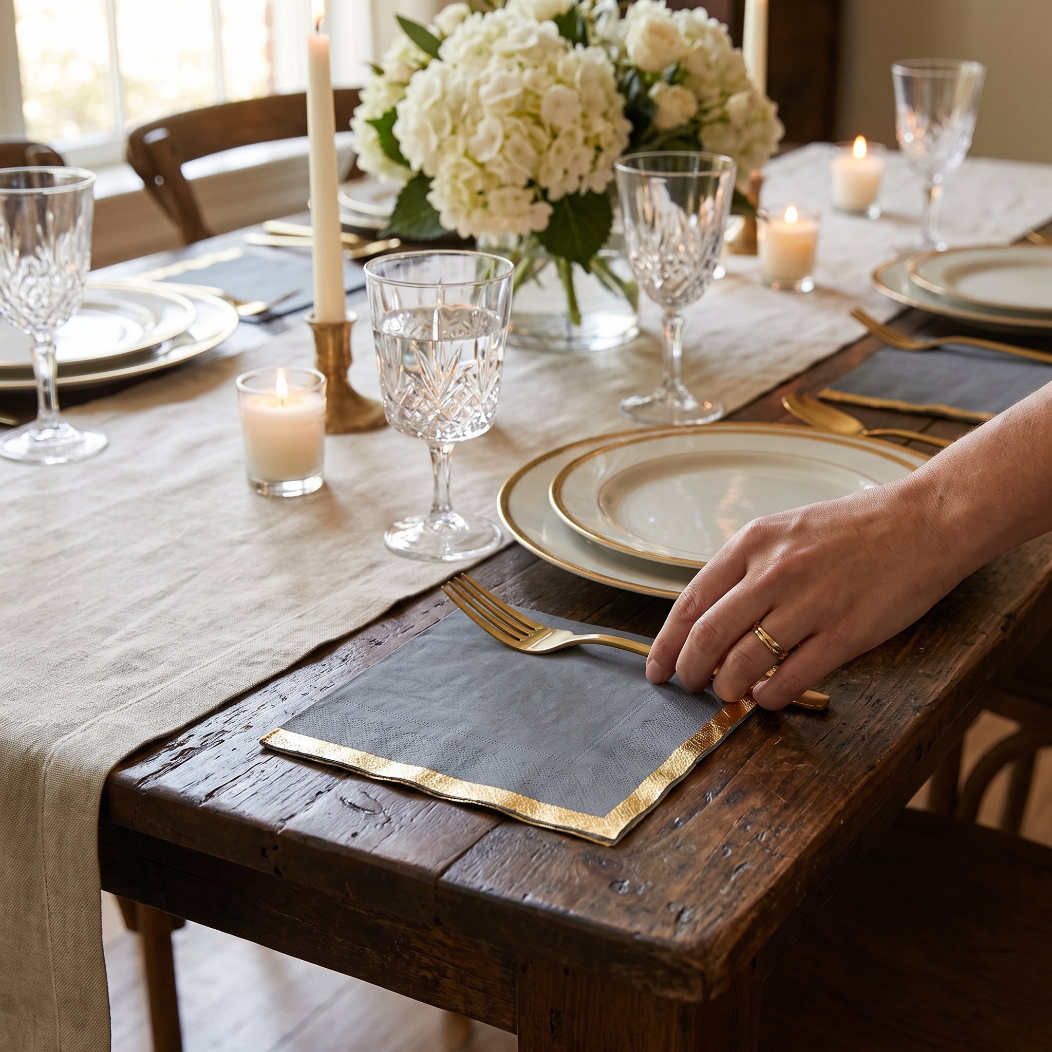 Dark Gray Luncheon Napkins with Gold Foil Stamping - 6.5 in. x 6.5 in.