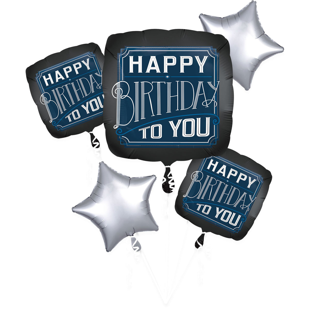 Elegant Black and Silver Birthday Balloon Bouquet