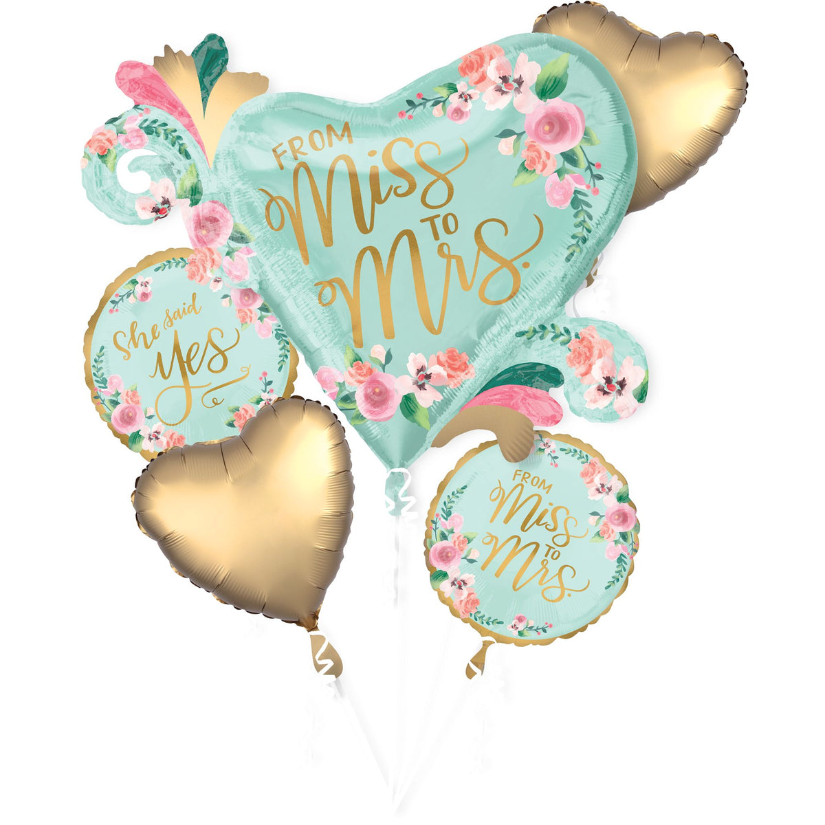 Mint to Be Foil Wedding Balloon Bouquet - 5 Piece Set
