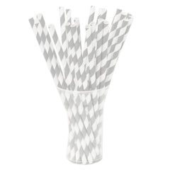 Silver Striped Paper Straws | 100 Count