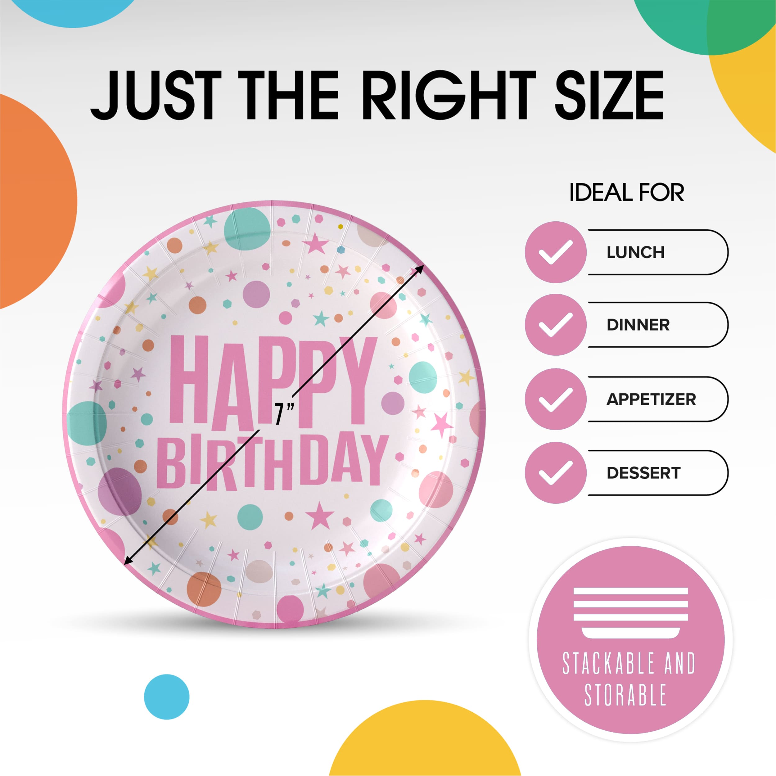 7 In. Pink Birthday Print Paper Plates - 50 Ct.| Case of 20