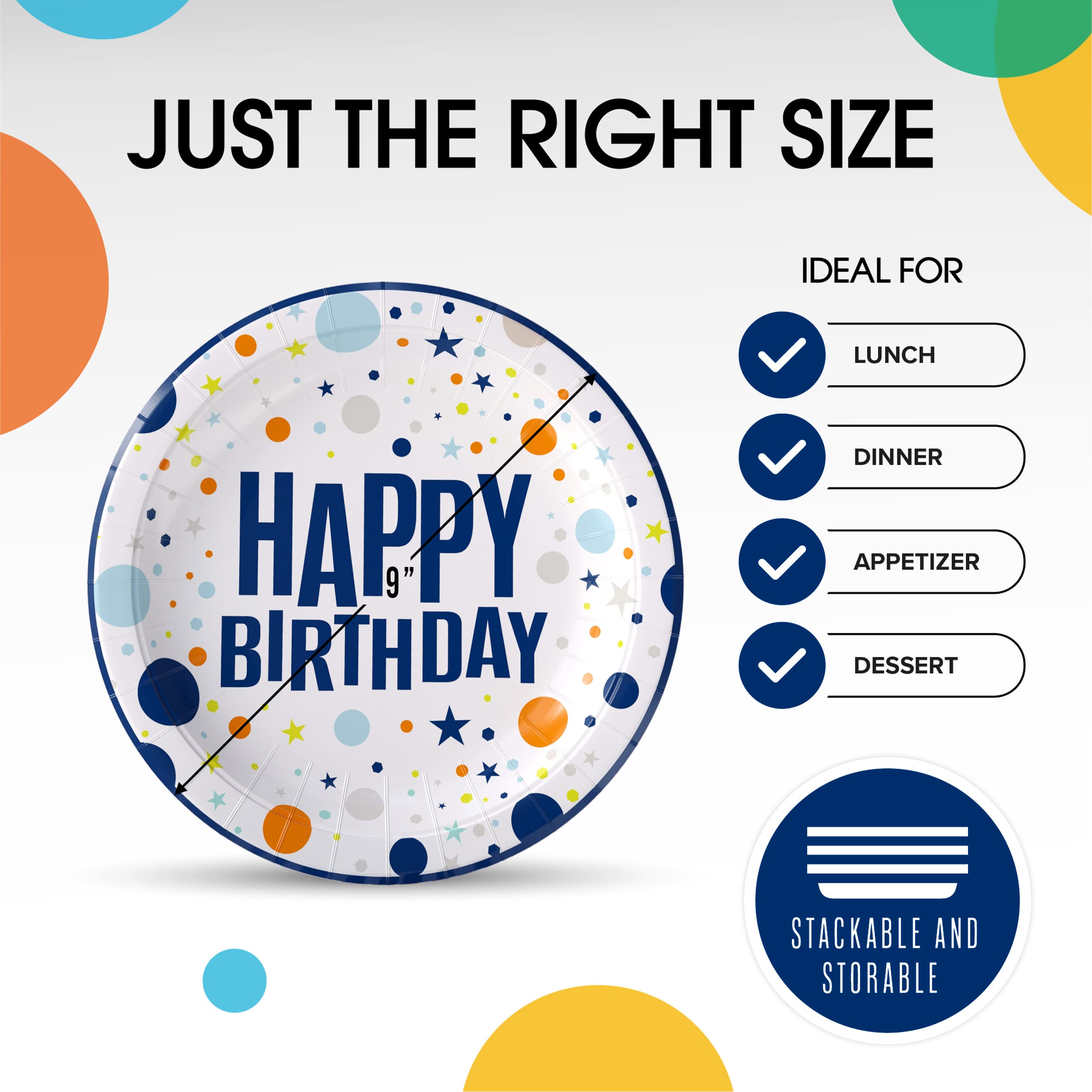 9 In. Blue Birthday Print Paper Plates - 50 Ct.