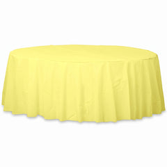 Light Yellow Round Plastic Table Cover - 84"