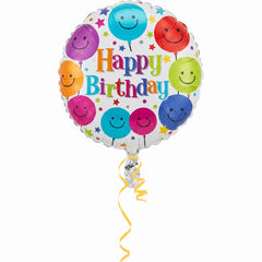 Colorful Smiley Happy Birthday Foil Balloon - 18 Inch