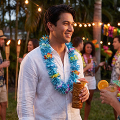 Sparkling Blue Tinsel Lei for Tropical Parties
