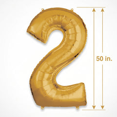 50-Inch Gold Foil Number 2 Balloon - Metallic Finish