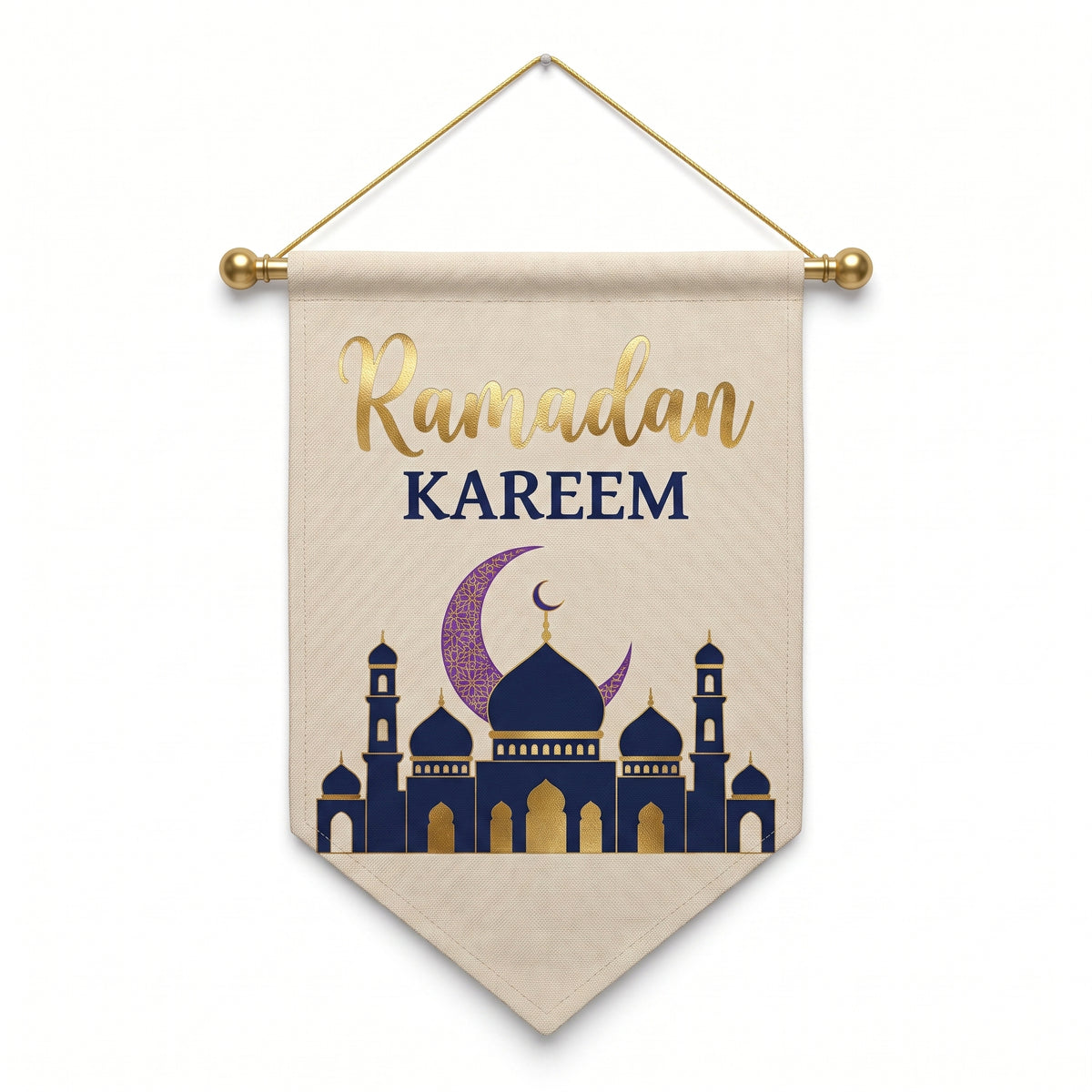 "Ramadan Kareem" Metallic Gold and Blue Canvas Hanging Sign