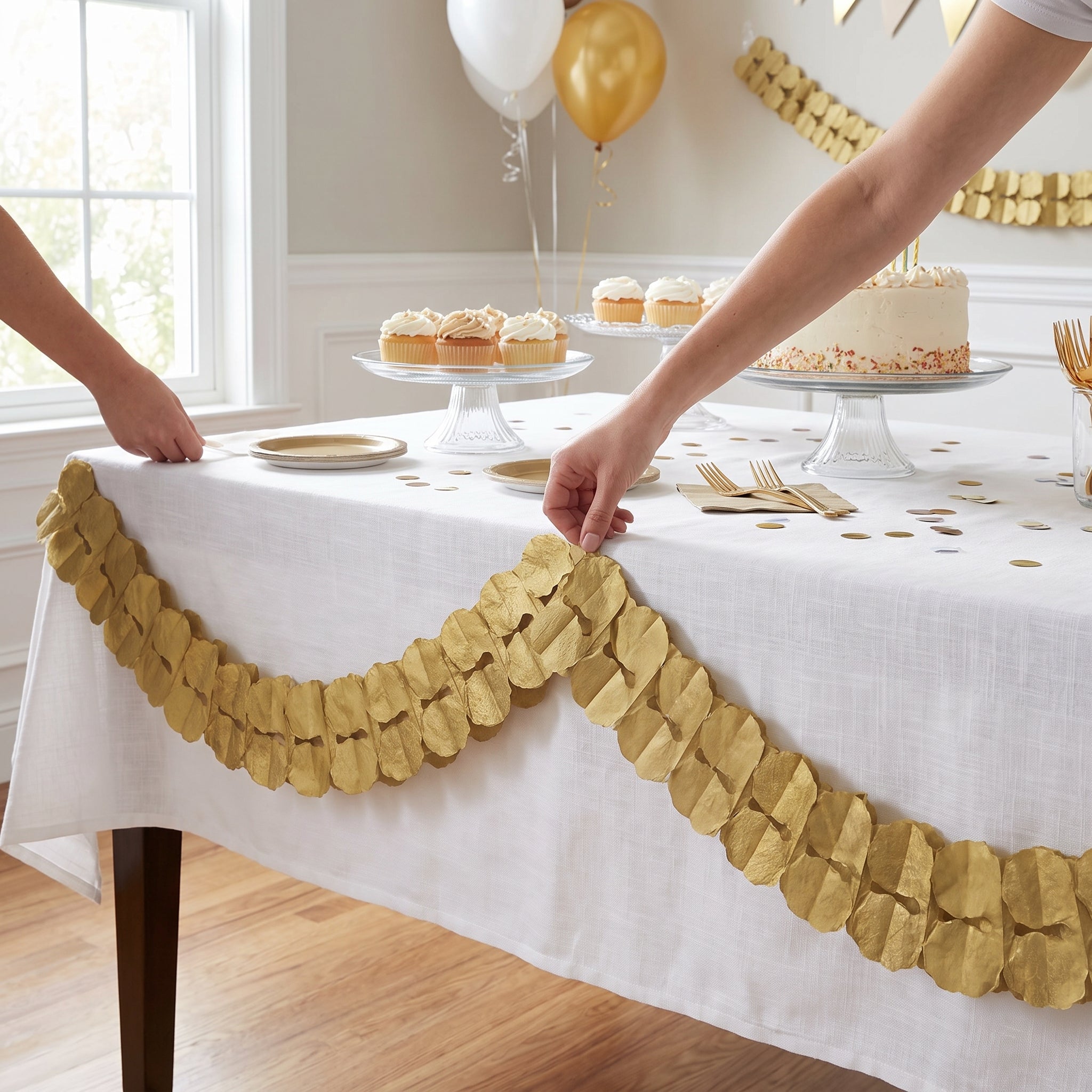 Elegant Gold Tissue Paper Garland - 12 ft