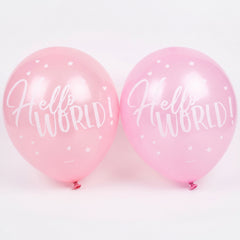 "Hello World" Pink Baby Shower Latex Balloons, 12-Inch, 15-Pack
