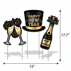 Festive Happy New Year Yard Sign Set 15" - 17.7"