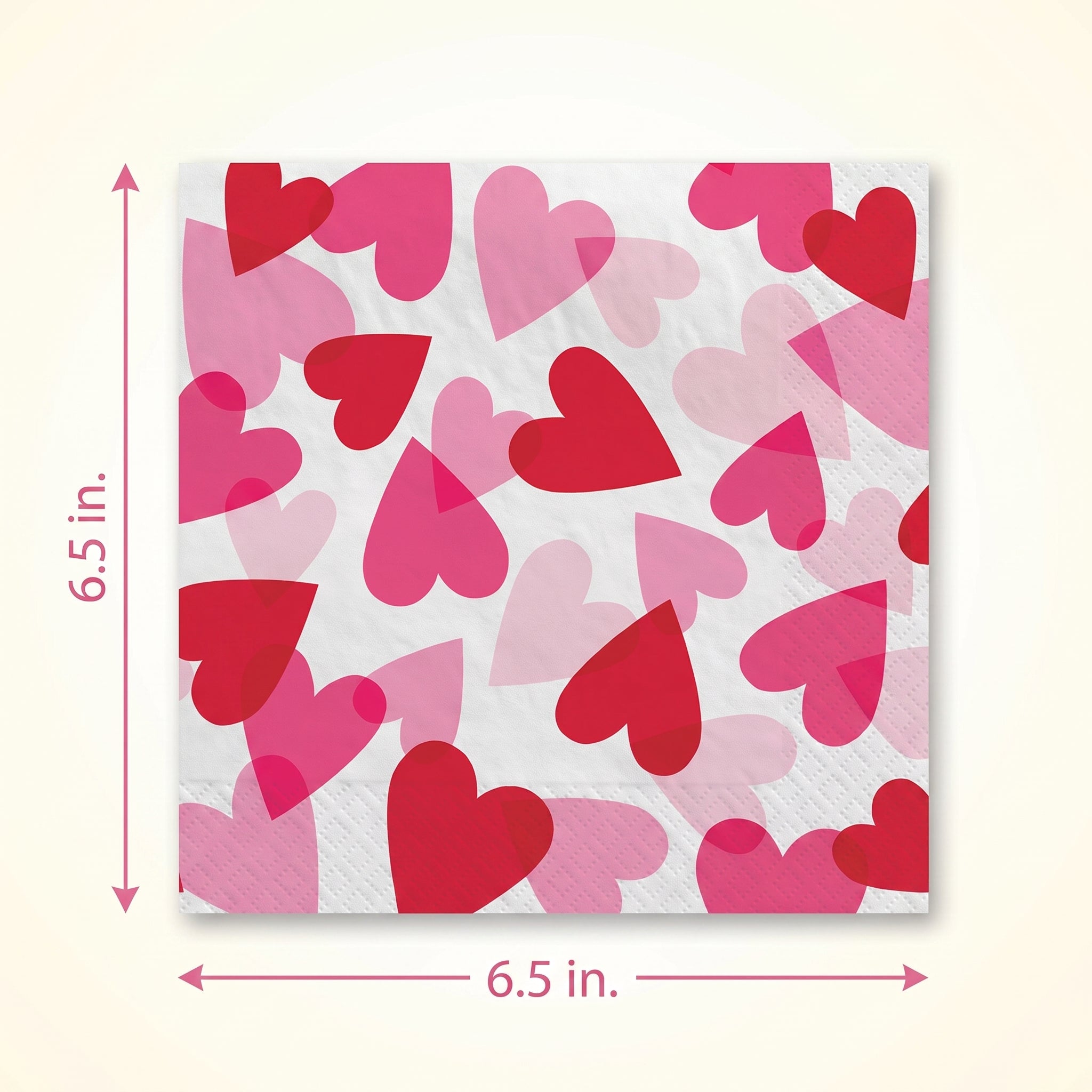 Valentine's Day Heart Party Paper Lunch Napkins - 6.5 In. x 6.5 In. - 40 Pack