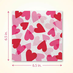 Valentine's Day Heart Party Paper Lunch Napkins - 6.5 In. x 6.5 In. - 40 Pack