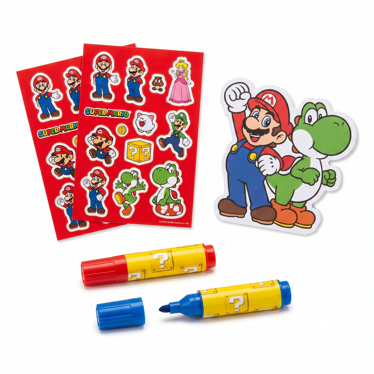 Super Mario Stationery Set - Markers, Notepad & Stickers