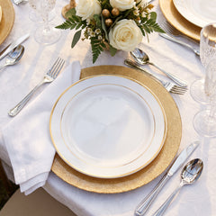 Elegant White and Gold Trim Plastic Dessert Plates - 7.5", 20-Pack