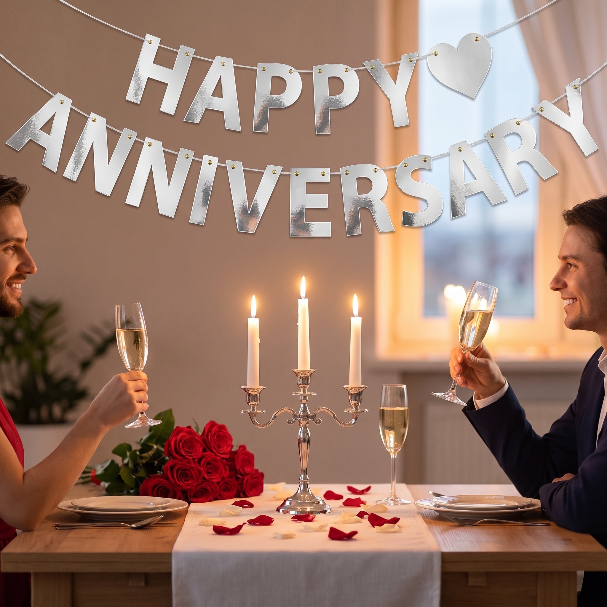 Silver "Happy Anniversary" Letter Banner