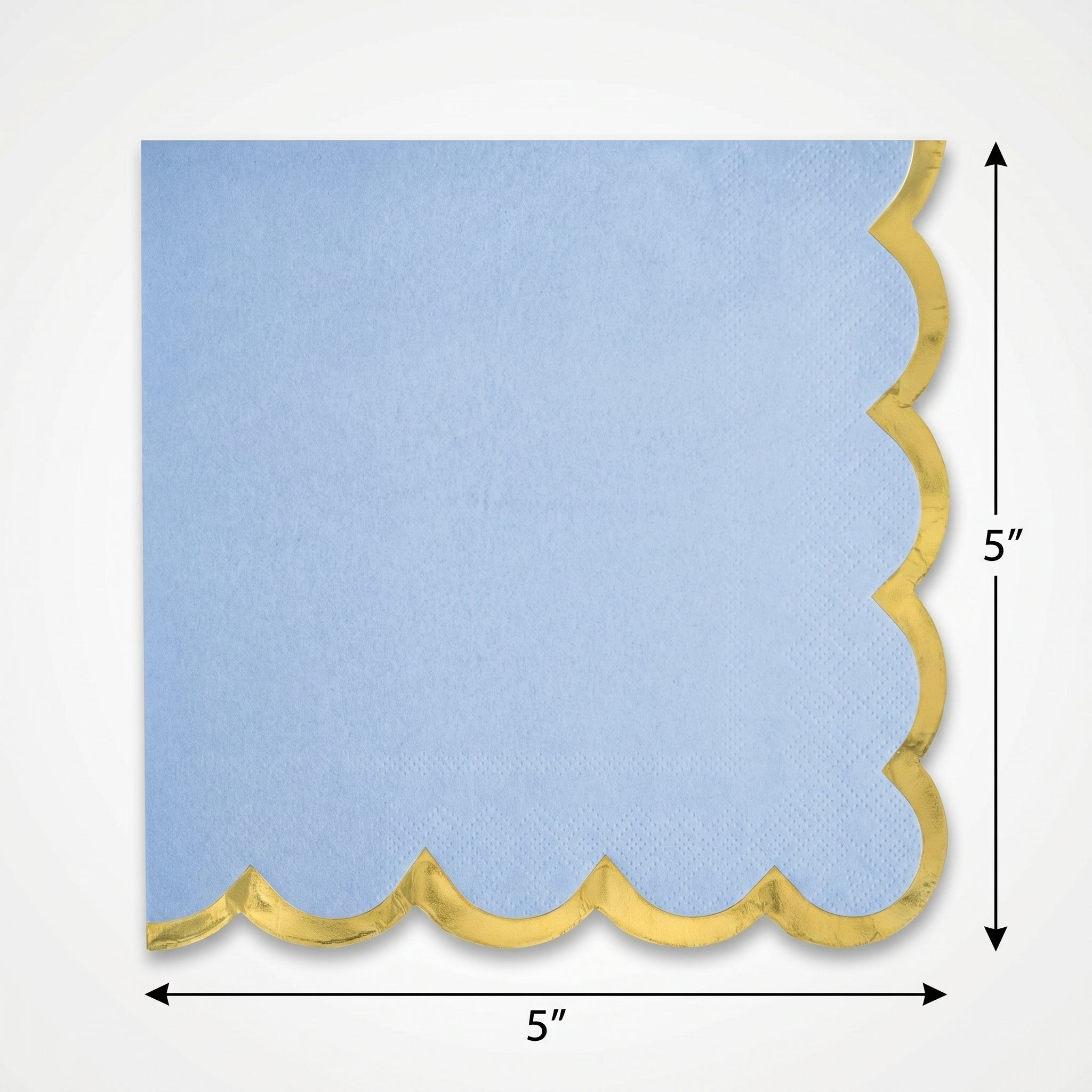 Scalloped Edge Beverage Napkins - Ice Blue with Gold Foil Border, Decorative Cocktail Napkins for Baby Shower, Birthday, Tea Party, Christening - 5 In. X 5 In.