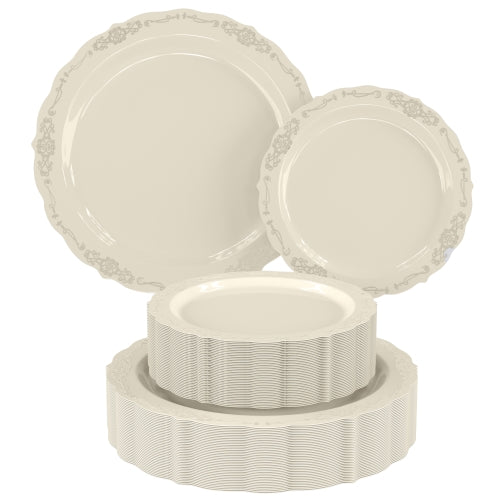 Ivory Victorian Design Plates | Combo Pack 40/40