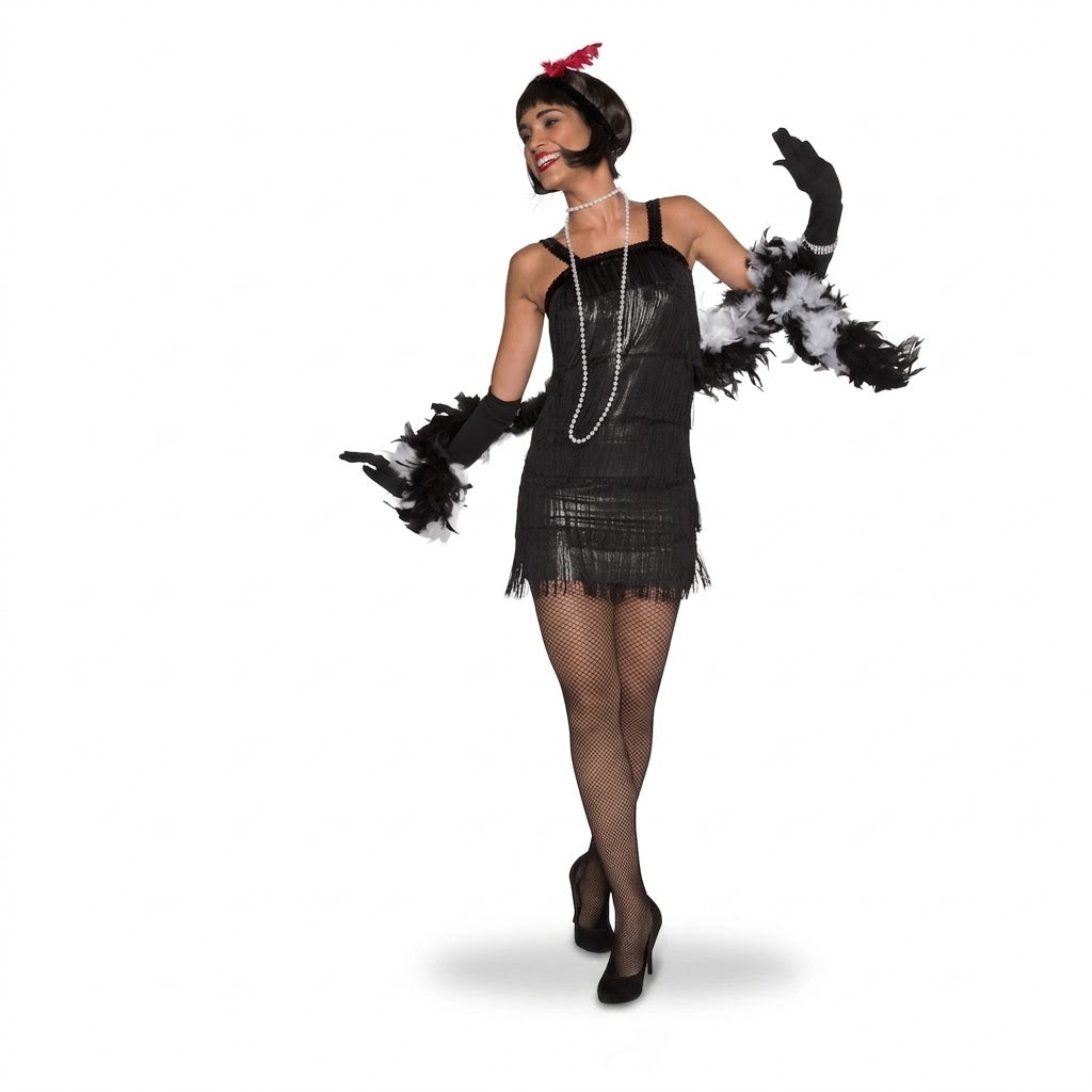 Adult Flashy Flapper Costume with Fringe and Headband - Adult S (2-4)