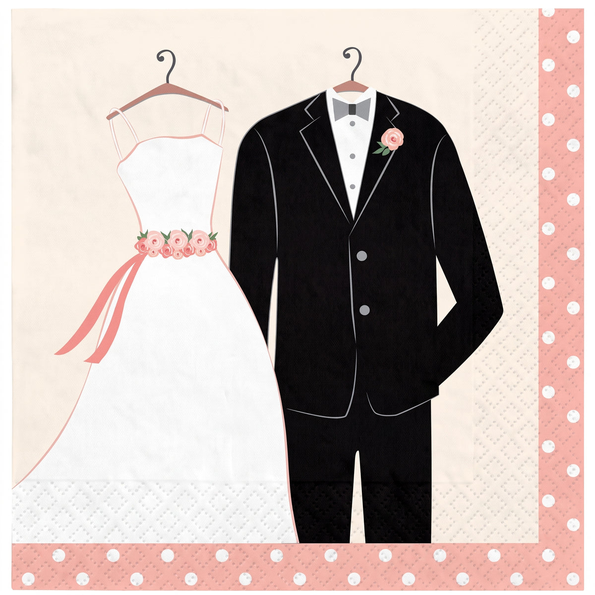 Elegant Wedding Attire Beverage Napkins - 5 In. X 5 In.