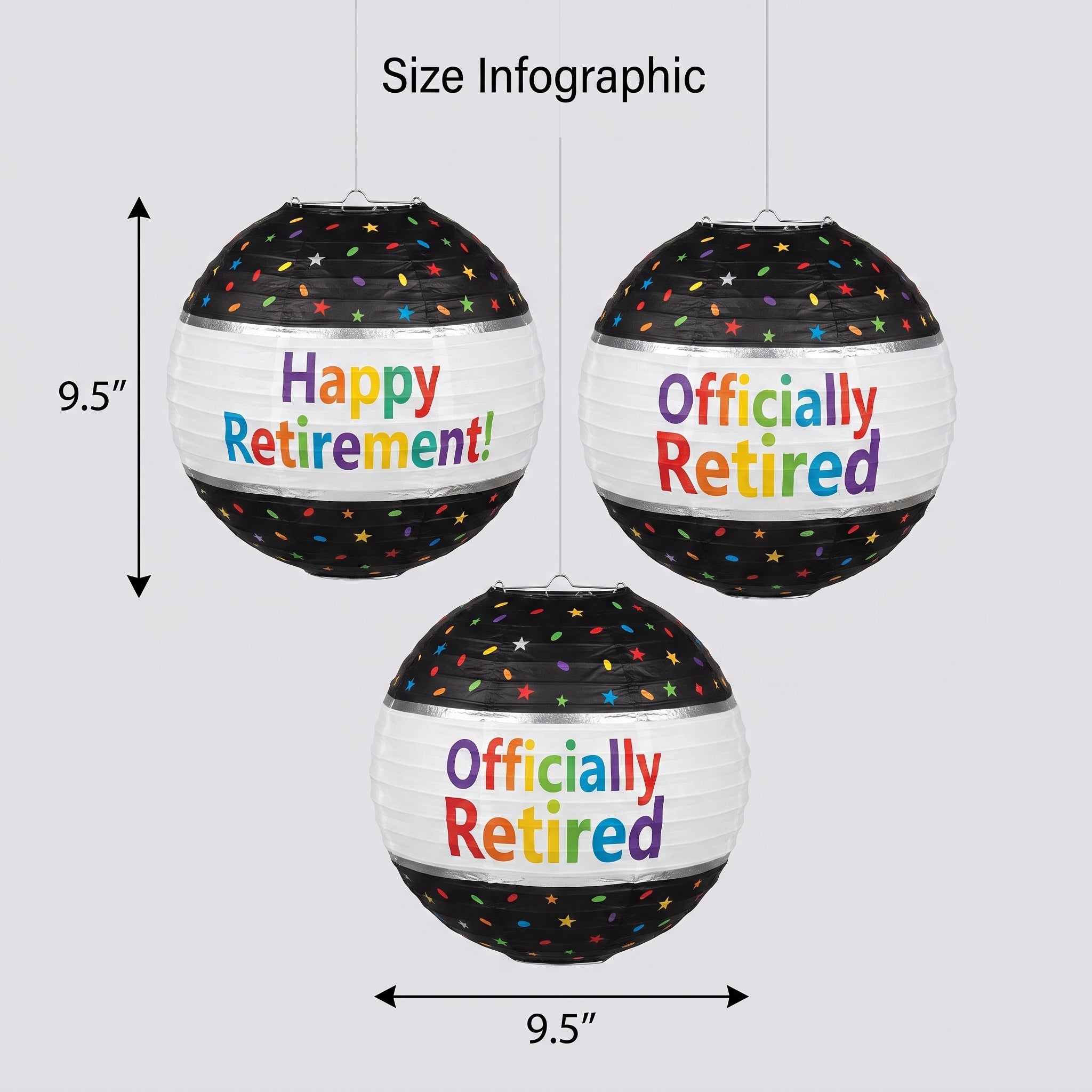 "Happy Retirement" Paper Lanterns - 3 Pack
