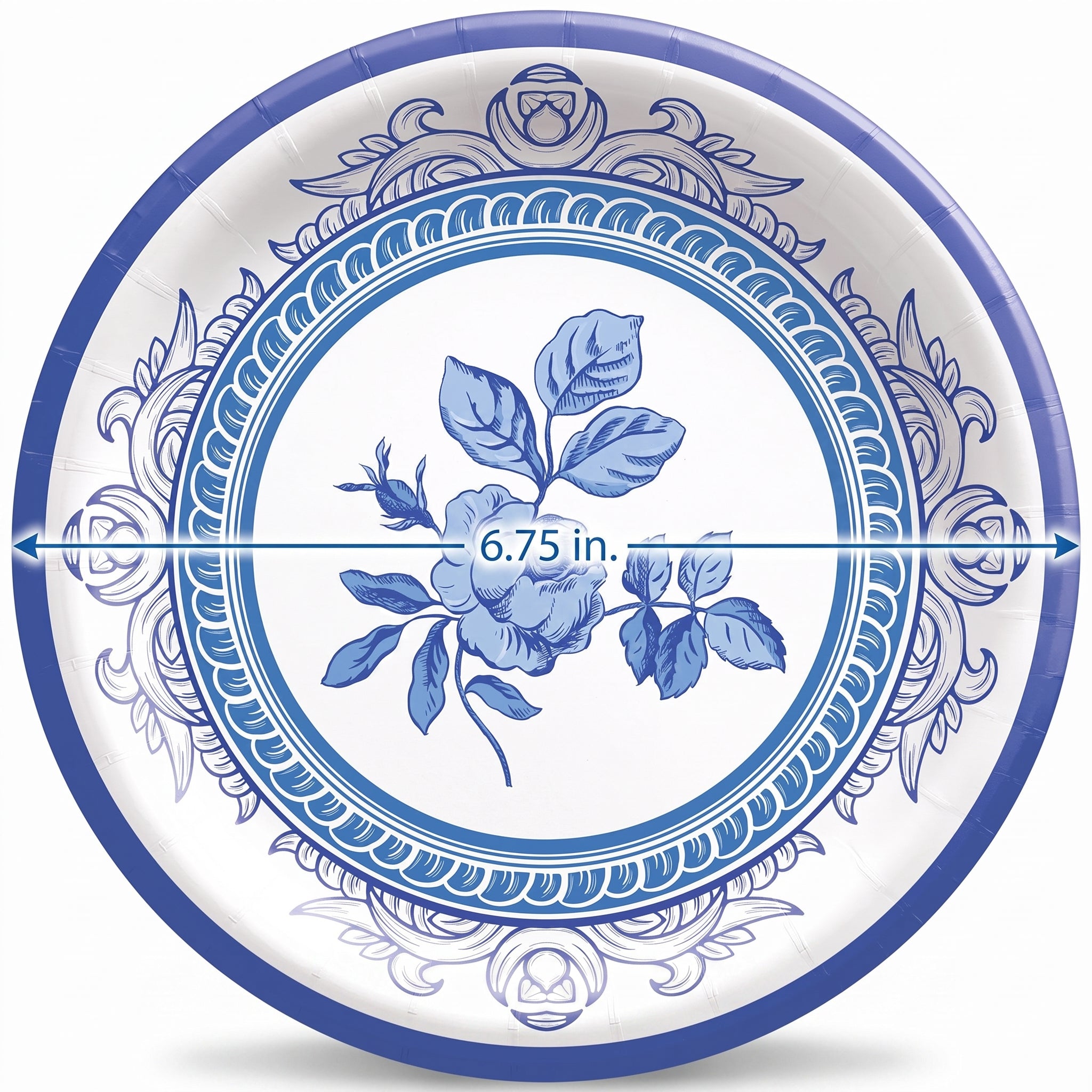 Blue Regency Floral Paper Plates - 6.75" Round