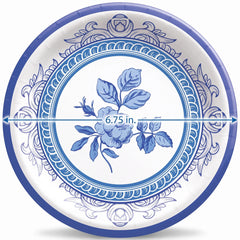 Blue Regency Floral Paper Plates - 6.75" Round
