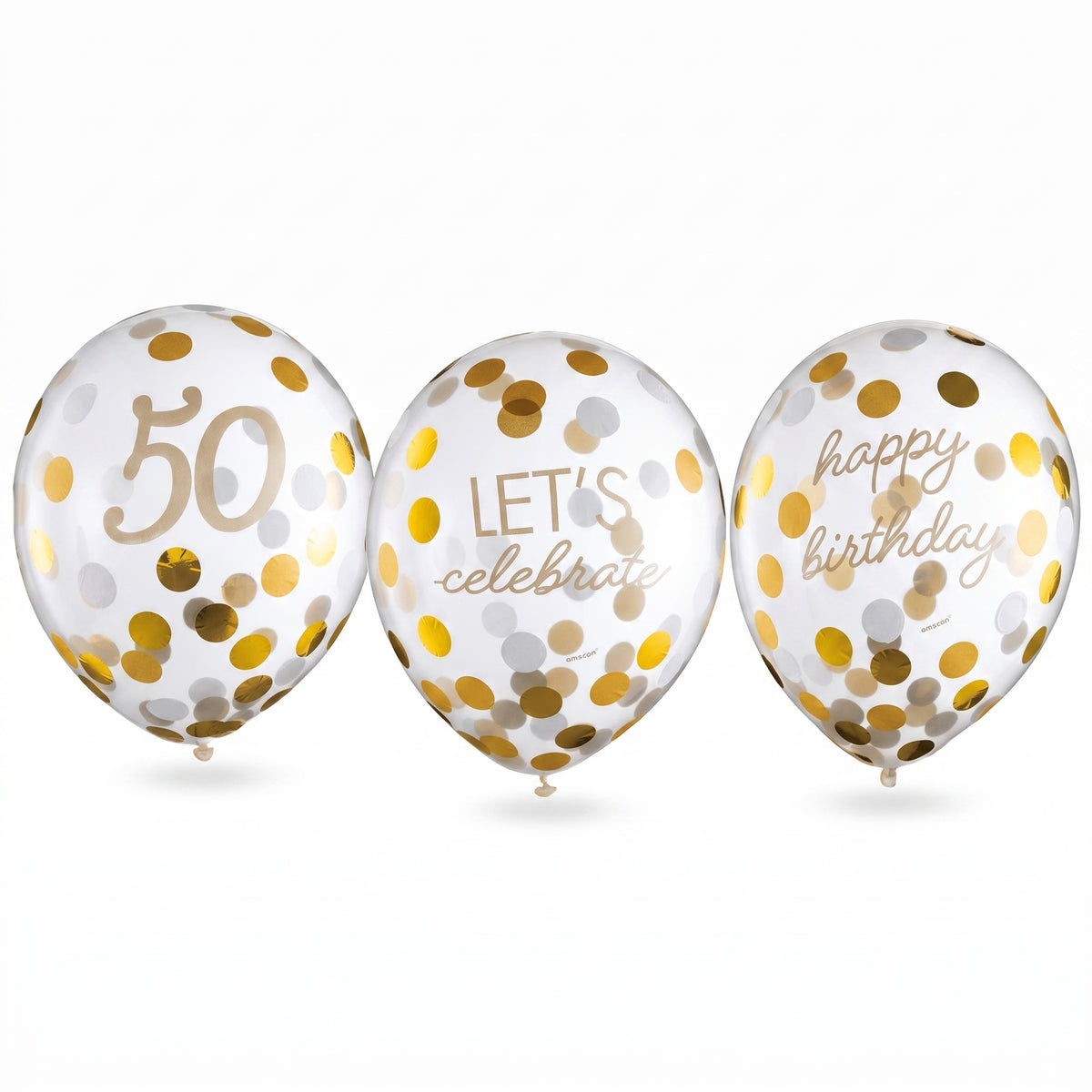 Golden Age 50th Birthday Confetti Latex Balloons, 12-inch, 6-Pack