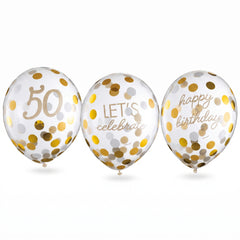 Golden Age 50th Birthday Confetti Latex Balloons, 12-inch, 6-Pack