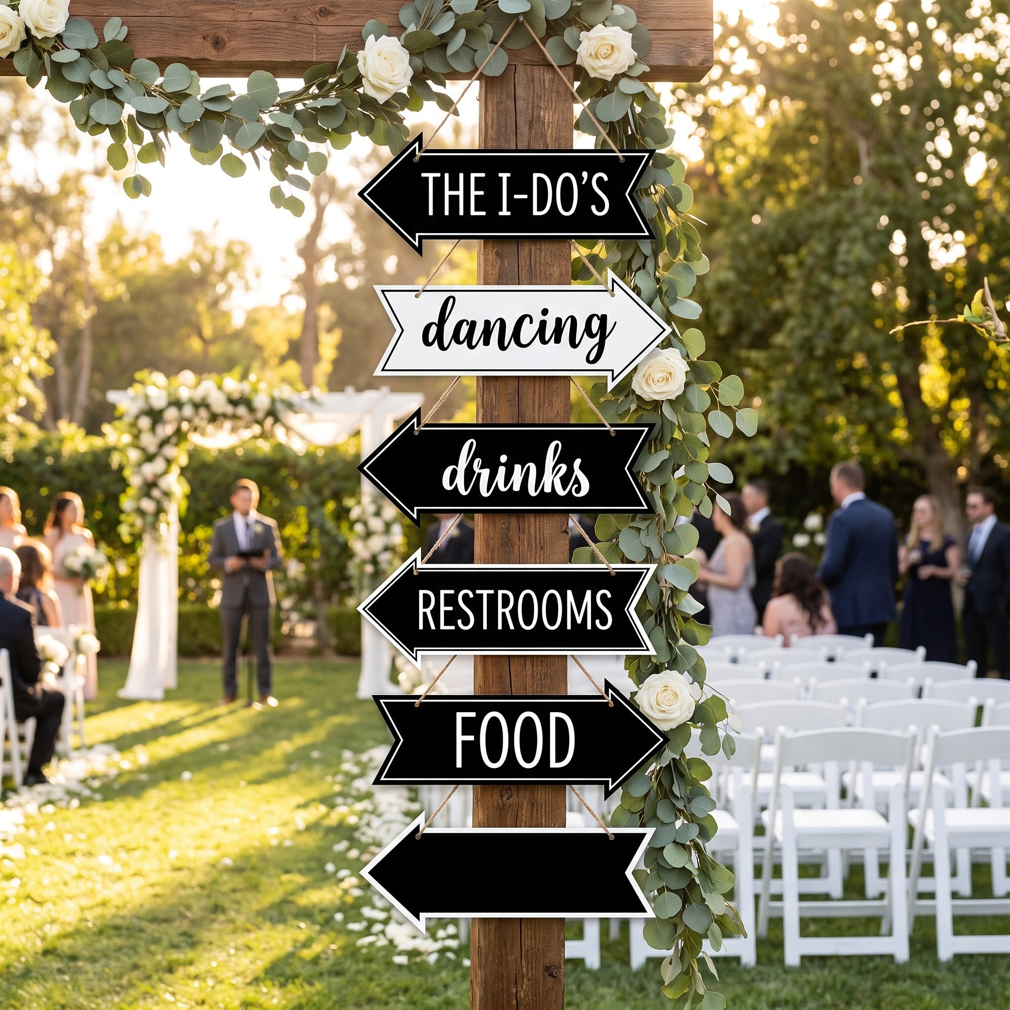 Elegant Wedding Directional Arrow Signs - Black & White, 6-Pack