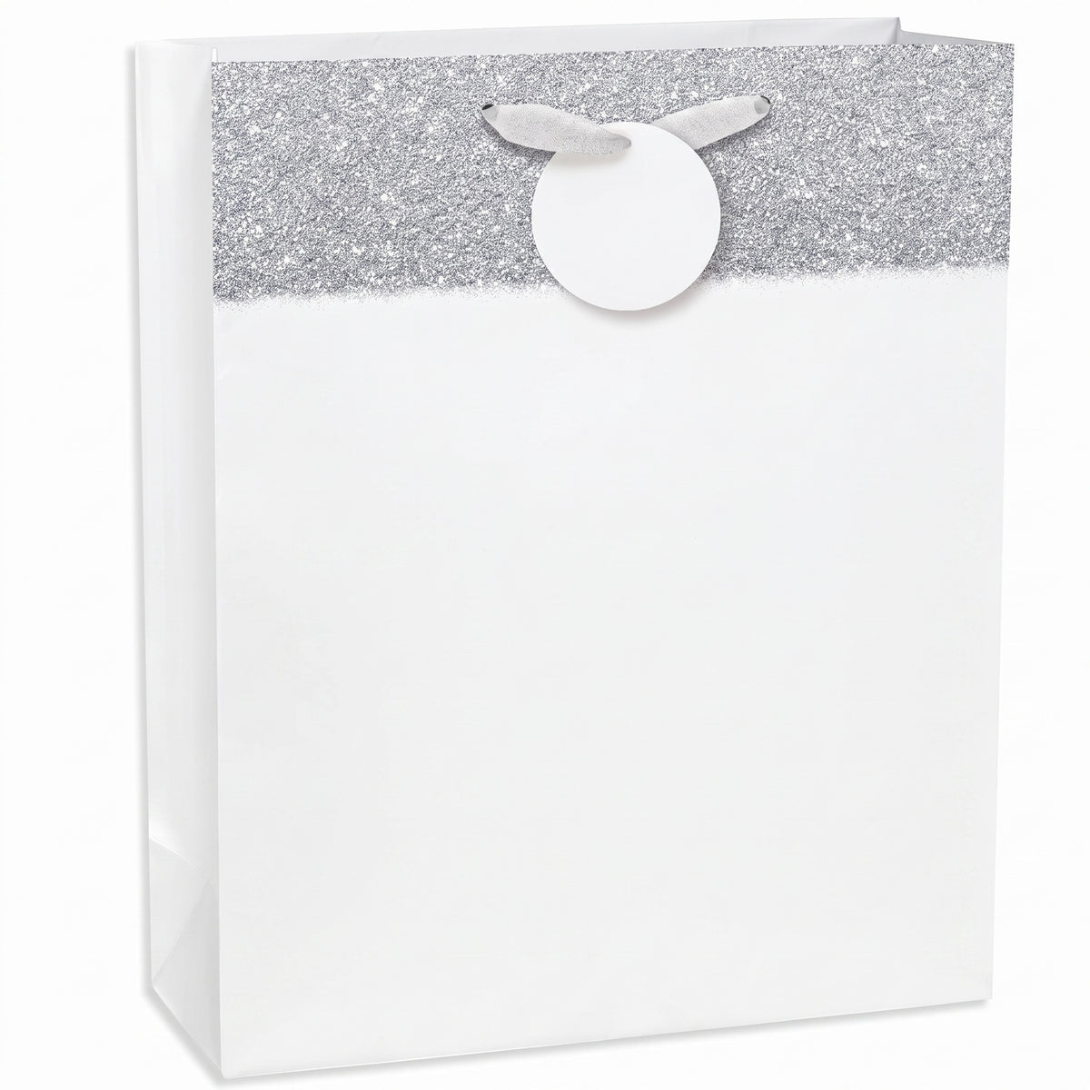 Elegant Large White Matte Gift Bag with Glitter