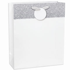 Elegant Large White Matte Gift Bag with Glitter