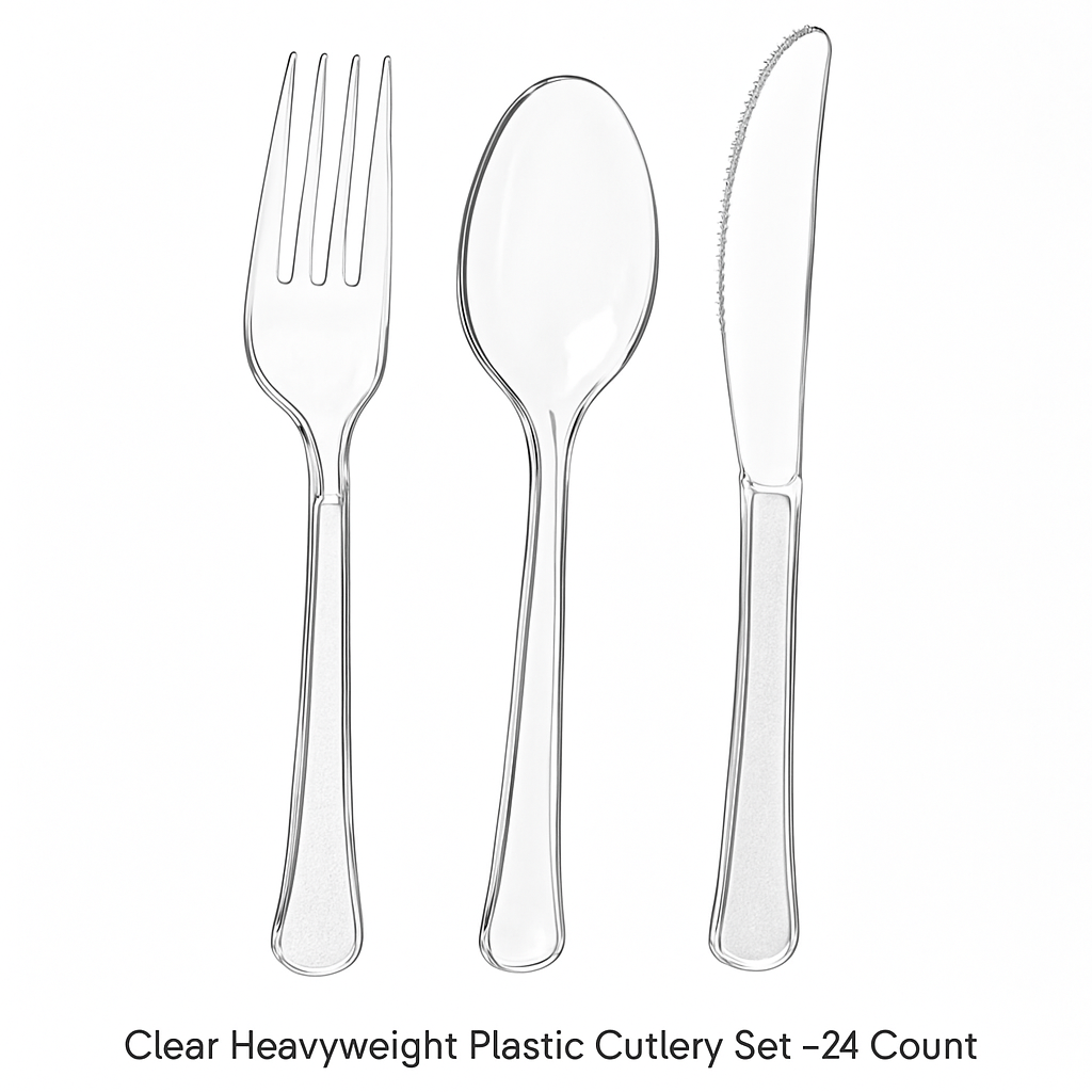 Clear Heavyweight Plastic Cutlery Set - 24 Count