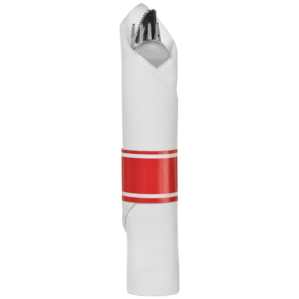 Premium Rolled Apple Cutlery Set with Napkin - Red - 10 pack