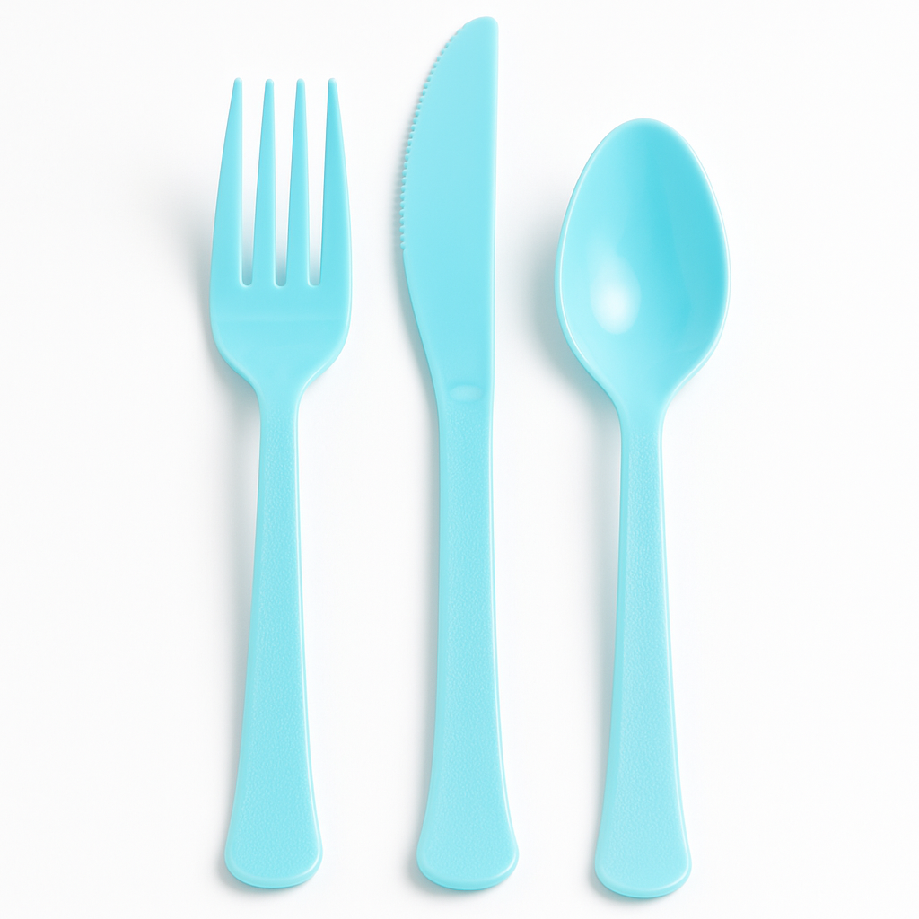 Heavyweight Assorted Plastic Cutlery Set in Light Blue