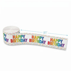 Rainbow "Happy Birthday" Crepe Paper Streamer Decoration, 81 ft