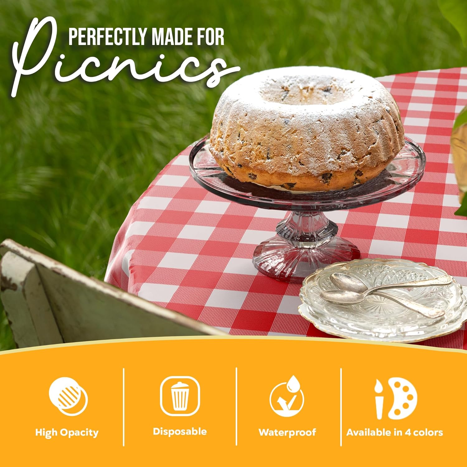 Round Red Gingham Plastic Table Covers | 12 Pack