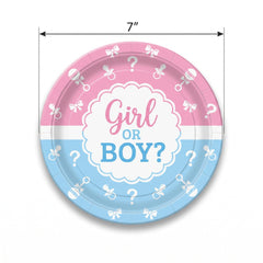 "Girl or Boy?" 7" Round Gender Reveal Dessert Plates - 8 Pack