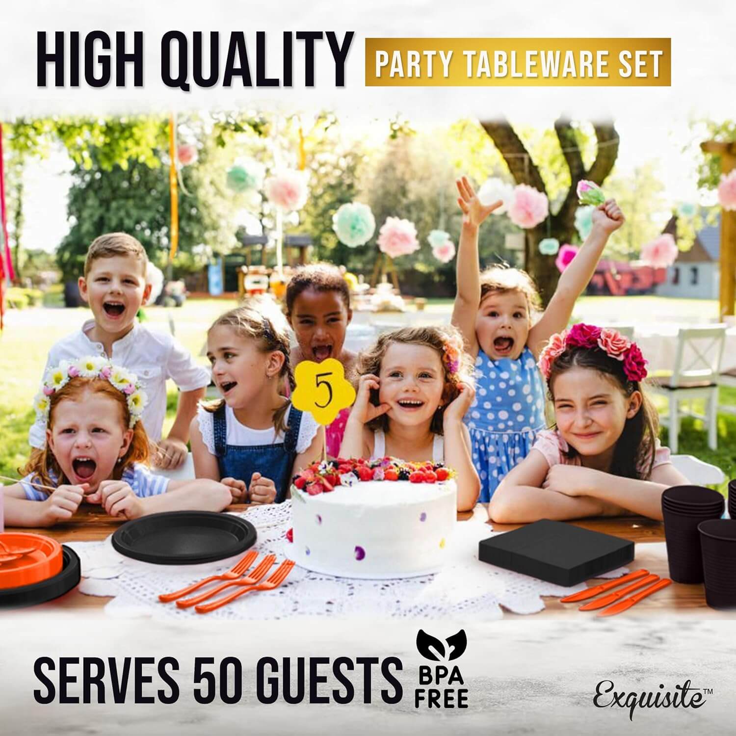 350 pcs Halloween Disposable Tableware Set -Orange and Black