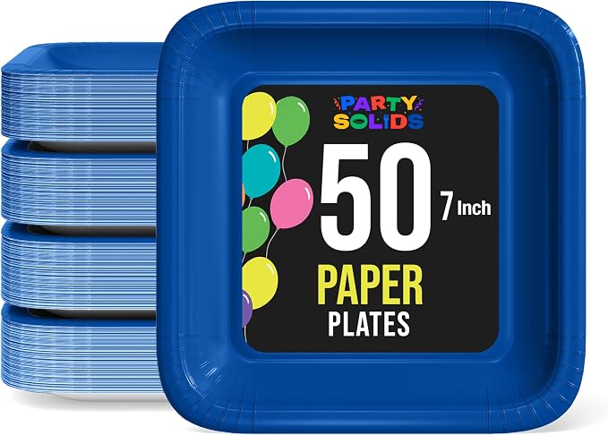 7 In. Dark Blue Square Paper Plates - 50 Ct.