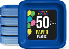 7 In. Dark Blue Square Paper Plates - 50 Ct.