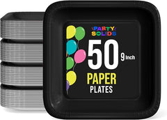 9 In. Black Square Paper Plates - 50 Ct.