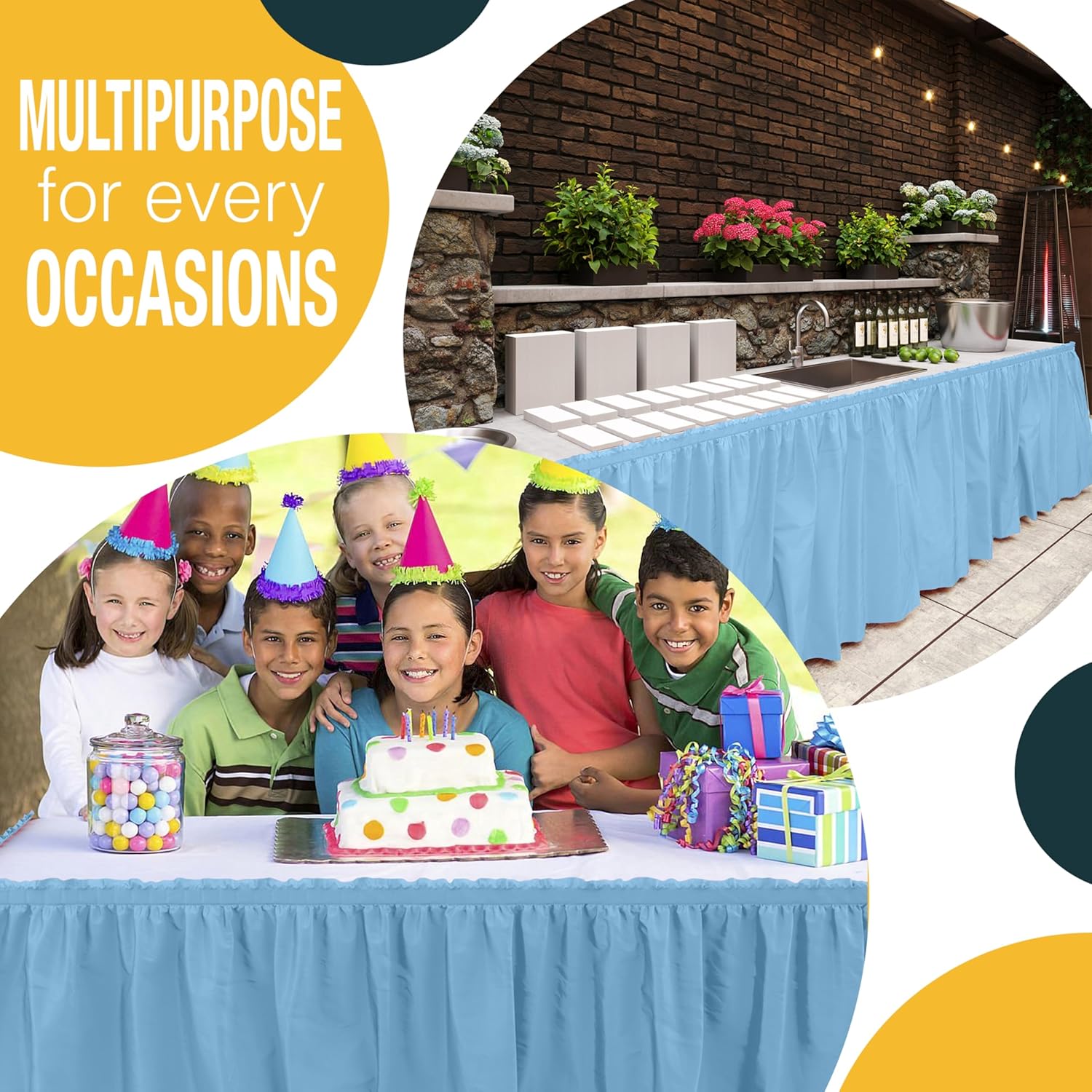 Light Blue Plastic Table Skirt | 6 Pack