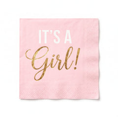 It's a Girl! Pink and Gold Beverage Napkins - 16 Pack - 5 In. X 5 In.