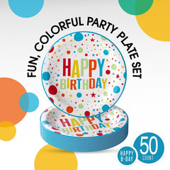 9 In. Birthday Print Paper Plates - 50 Ct.