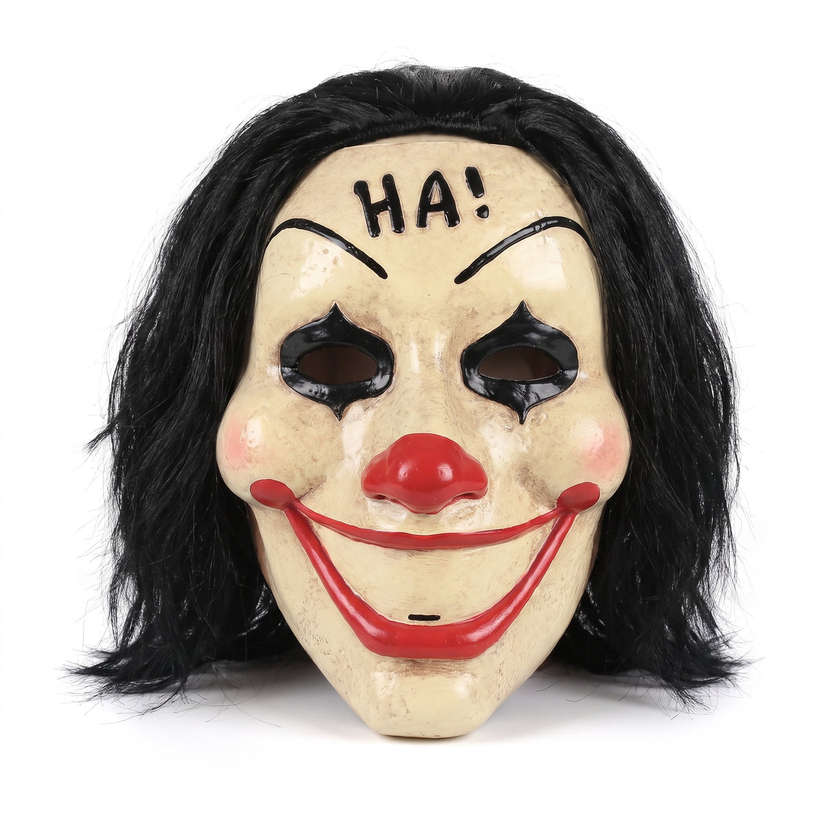 Creepy Clown "Ha!" Mask with Hair - Halloween Costume Accessory