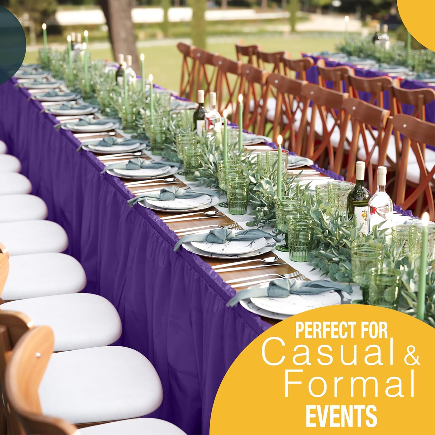 Purple Plastic Table Skirt | 6 Pack