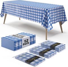 Blue Gingham Plastic Table Covers | 12 Pack - 54 In. x 108 In.
